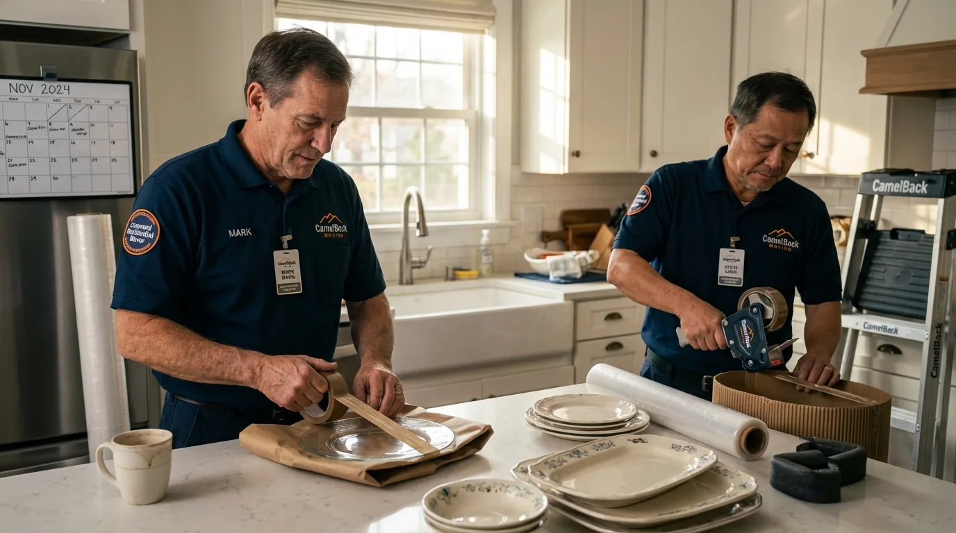 Professional crew packing kitchen dishware in Middleport, OH